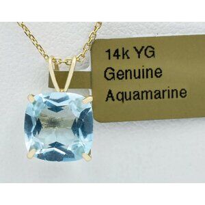 Genuine 2.95 Cts Aquamarine Pendant 14k Gold